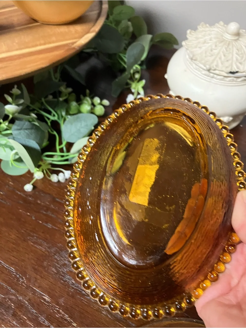 Vintage Amber Glass Hen Covered Dish